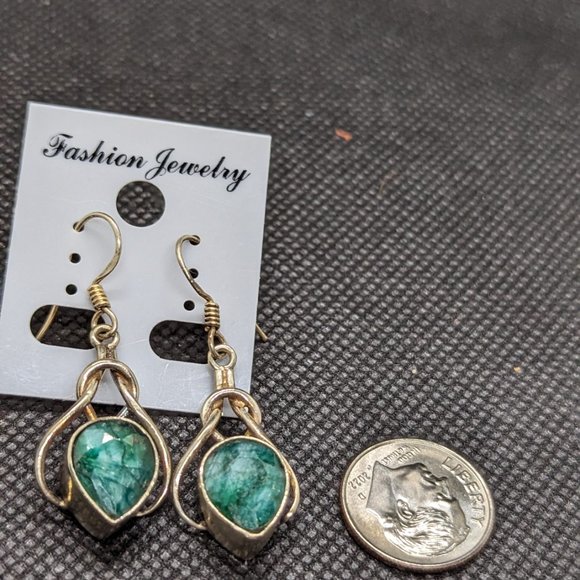 Large Emerald and Sterling Earrings - Picture 2 of 4